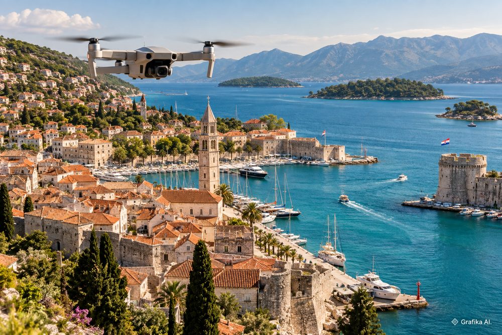 Dron nad nadmorskim miastem w Chorwacji